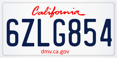 CA license plate 6ZLG854