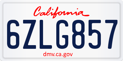 CA license plate 6ZLG857