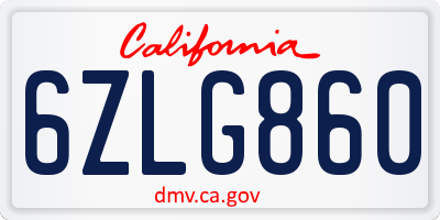 CA license plate 6ZLG860