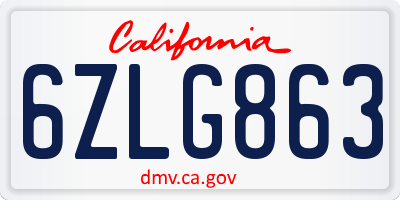 CA license plate 6ZLG863