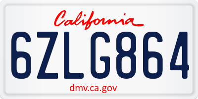 CA license plate 6ZLG864