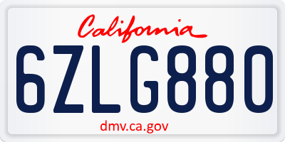CA license plate 6ZLG880