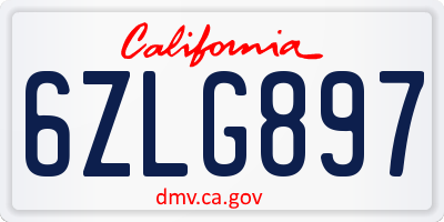 CA license plate 6ZLG897