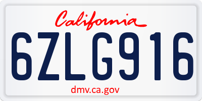 CA license plate 6ZLG916
