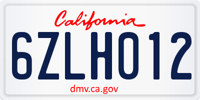 CA license plate 6ZLH012