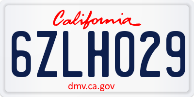 CA license plate 6ZLH029