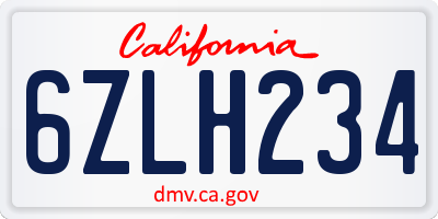 CA license plate 6ZLH234