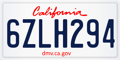 CA license plate 6ZLH294