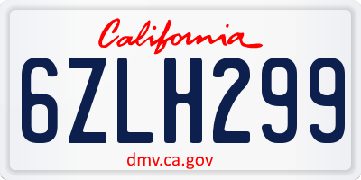 CA license plate 6ZLH299