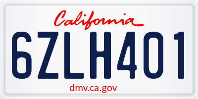 CA license plate 6ZLH401