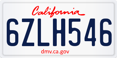 CA license plate 6ZLH546