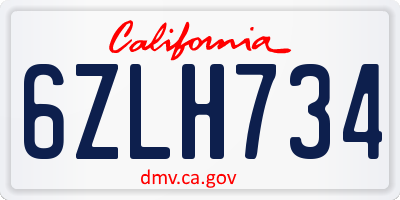 CA license plate 6ZLH734