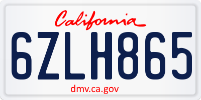 CA license plate 6ZLH865