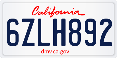 CA license plate 6ZLH892