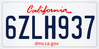 CA license plate 6ZLH937