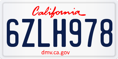 CA license plate 6ZLH978