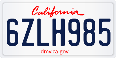 CA license plate 6ZLH985
