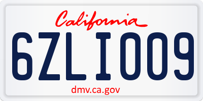 CA license plate 6ZLI009