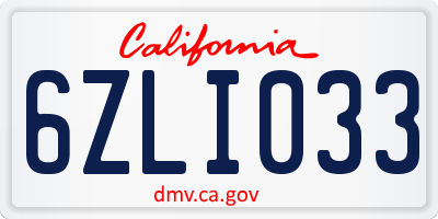 CA license plate 6ZLI033