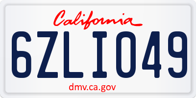 CA license plate 6ZLI049