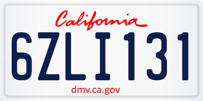 CA license plate 6ZLI131