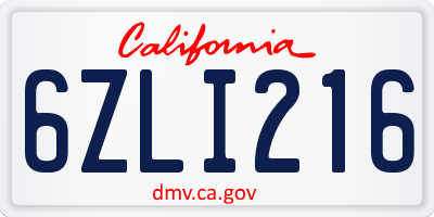 CA license plate 6ZLI216