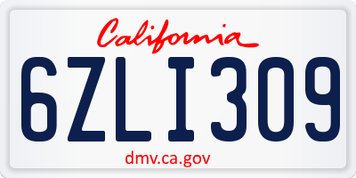 CA license plate 6ZLI309