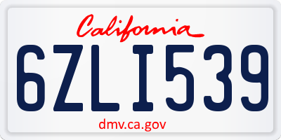 CA license plate 6ZLI539