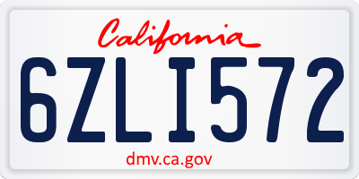 CA license plate 6ZLI572
