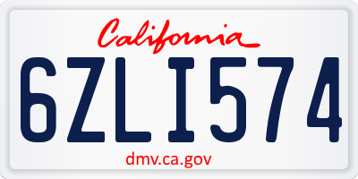 CA license plate 6ZLI574