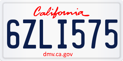 CA license plate 6ZLI575