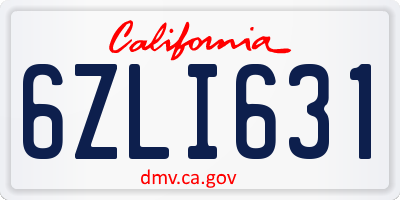 CA license plate 6ZLI631