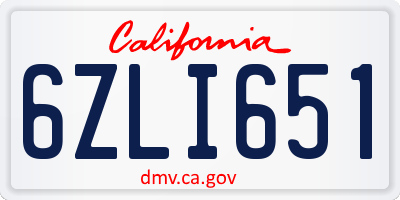 CA license plate 6ZLI651