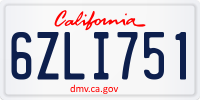CA license plate 6ZLI751