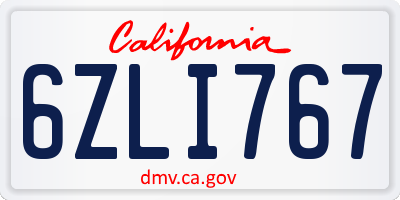 CA license plate 6ZLI767