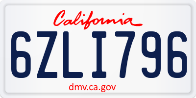 CA license plate 6ZLI796