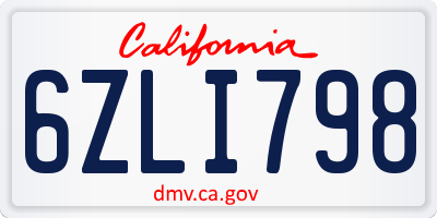 CA license plate 6ZLI798