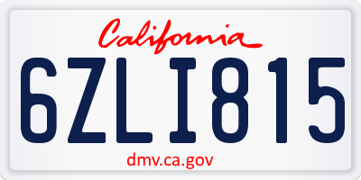 CA license plate 6ZLI815