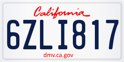 CA license plate 6ZLI817