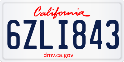 CA license plate 6ZLI843