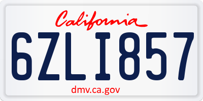 CA license plate 6ZLI857