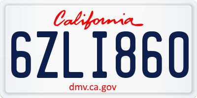 CA license plate 6ZLI860