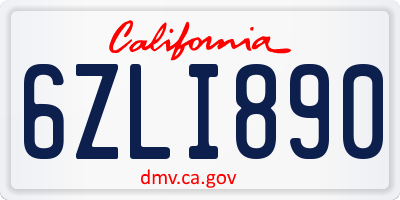 CA license plate 6ZLI890