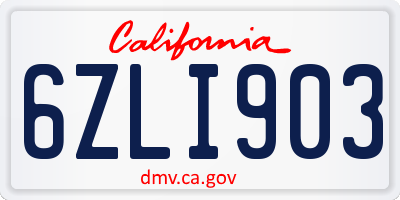 CA license plate 6ZLI903