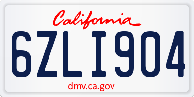 CA license plate 6ZLI904