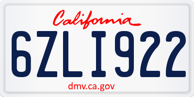 CA license plate 6ZLI922