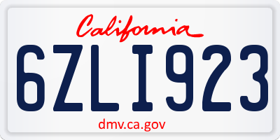 CA license plate 6ZLI923
