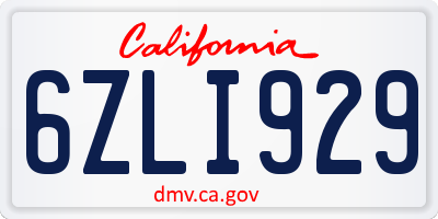 CA license plate 6ZLI929