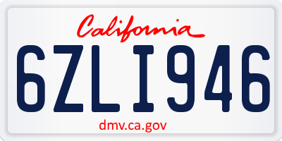CA license plate 6ZLI946