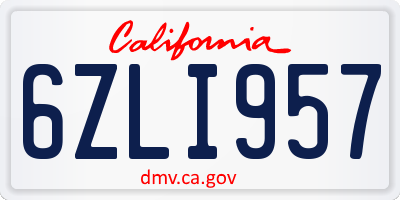 CA license plate 6ZLI957